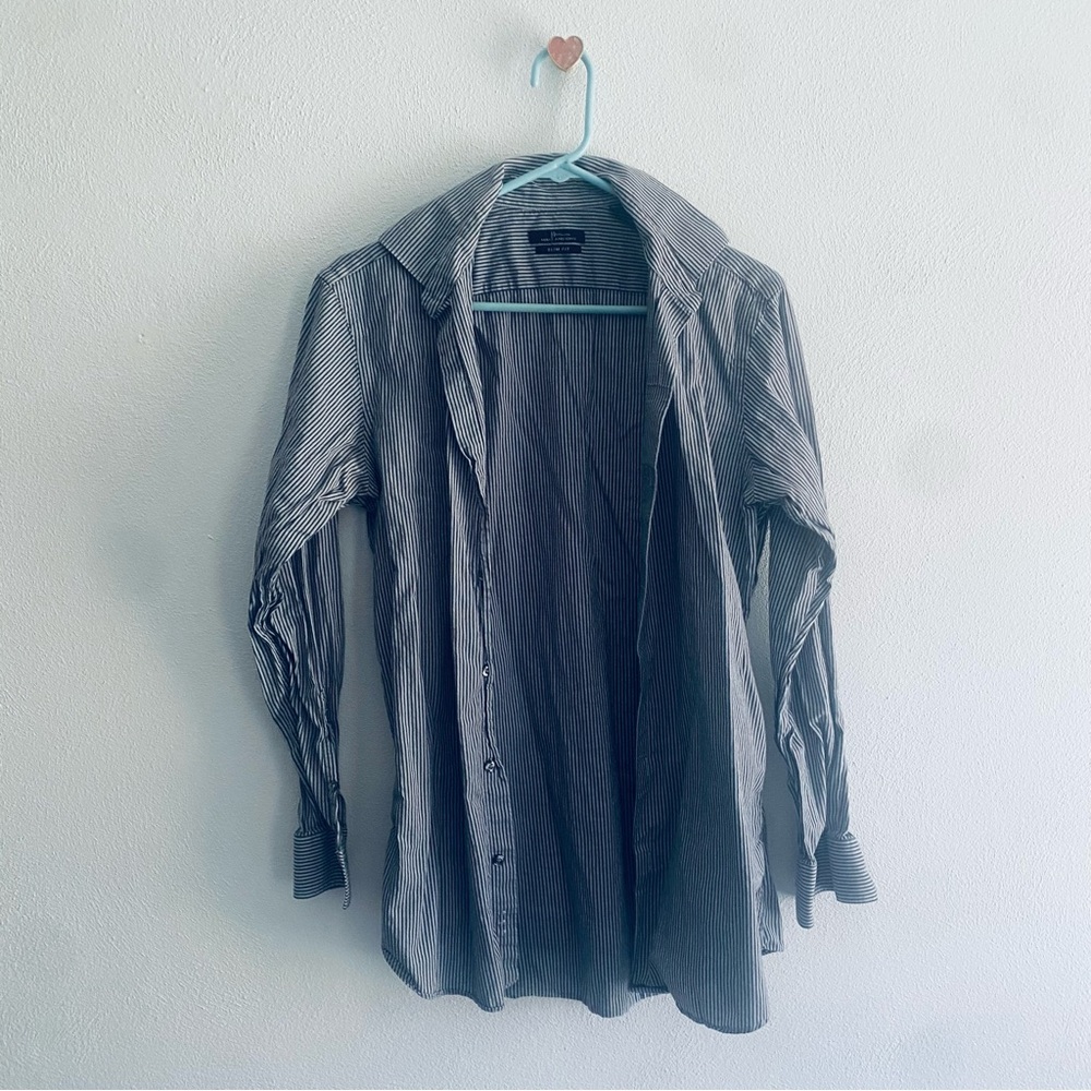 Marc Anthony slim fit blue striped button down shirt